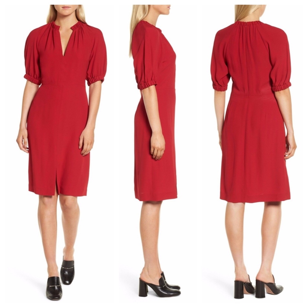 NEW $379 Lewit Puff Sleeve A-line Dress Red SZ 0‎